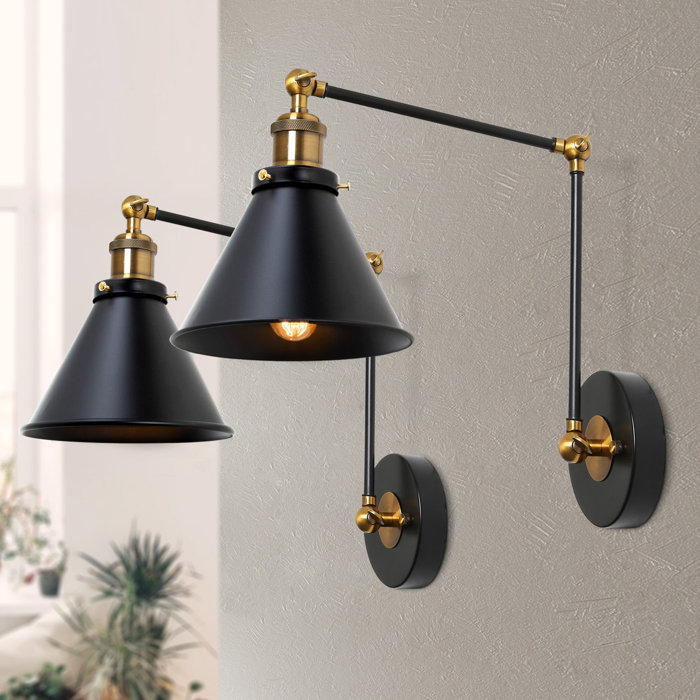Longshore Tides Black PlugIn Industrial Swing Arm Wall Sconce For